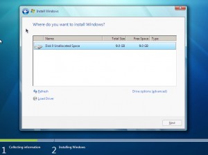 W7 Install Screenshot Where do you want to install Windows?